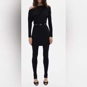 Mango Belted Long Sleeve One-Shoulder Minidress M